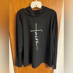 NWOT unbranded long sleeve hooded graphic tee size 2XL, graphic says faith
